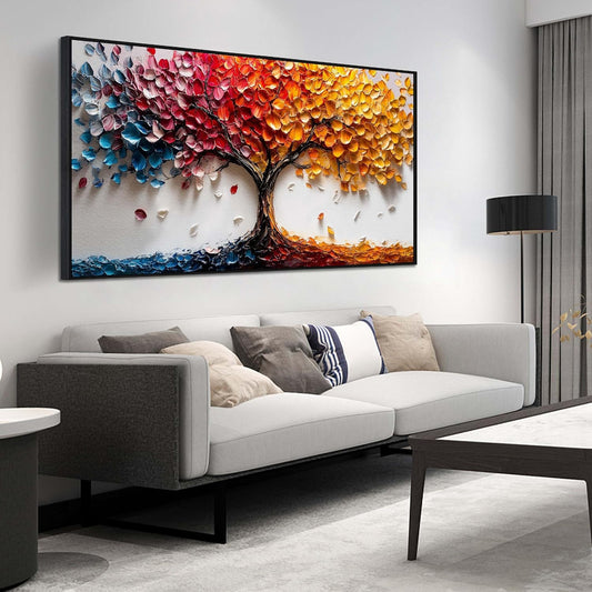 Colorful Tree Wall Art for Living Room - Tree of Life Wall Decor Office - Large Framed Wall Art Size 29" x 59"