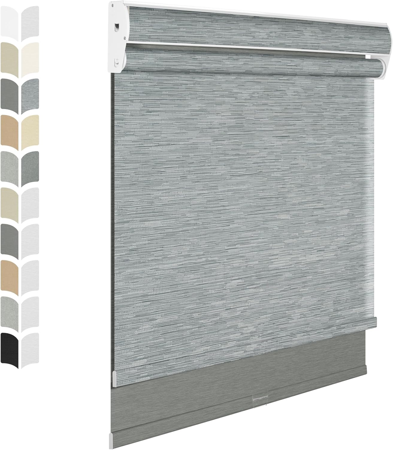 BERISSA Cordless Dual Roller Shades with Cassette Valance,Double Window Shades Blackout and Light Filtering Shades,Day and Night Roller Shades for Home Office Door.Striped Jacquard Grey.28 W x 36" H