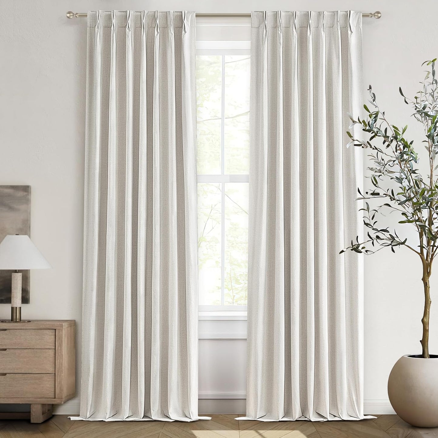Neutral 10 ft Blackout Curtains 120 Inches Long,Linen Elegant Villa Cottage Floor Length Tall Window Curtains for Sliding Door 2 Panels Privacy Room Divider Drapes for Living Room (Pinch Pleated)