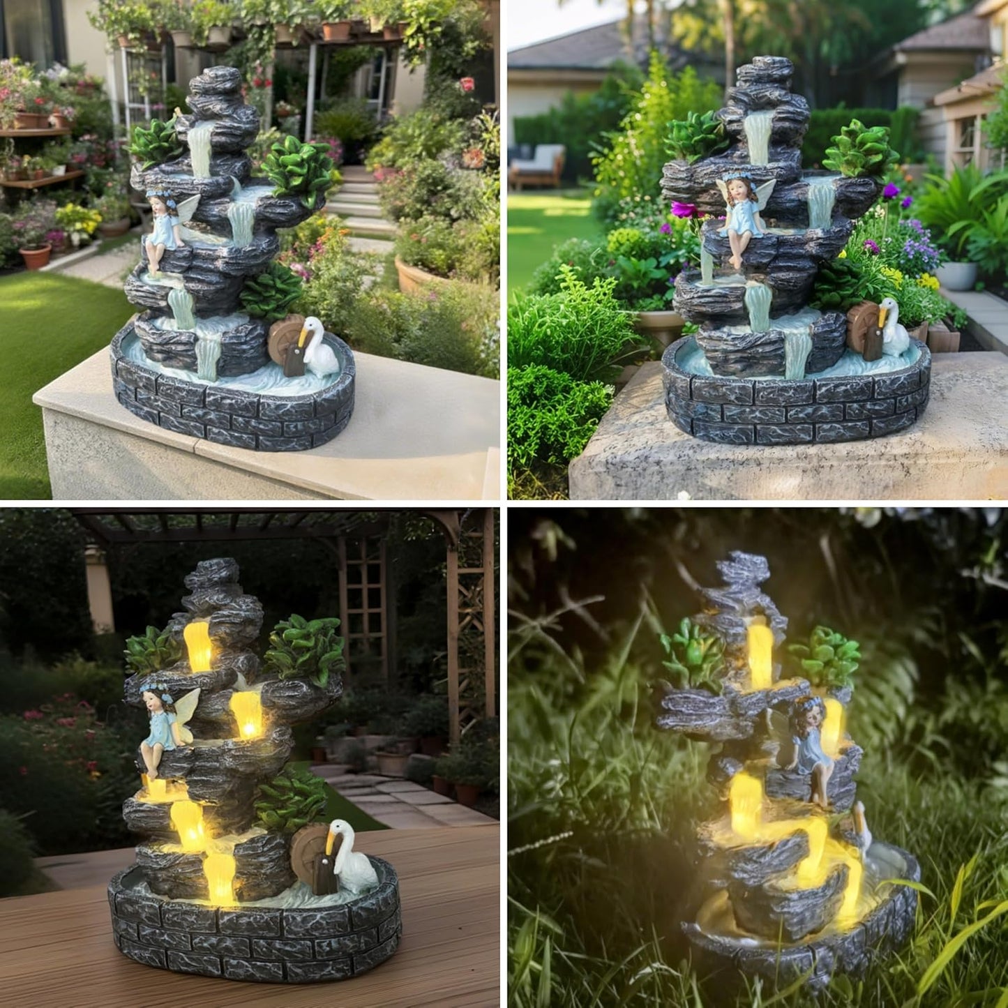 Fairy Garden Houses Fairies Pond Landscape Solar Statues, Whimsical Accessories Yard Decor Outdoor Art Sculpture for Lawn Patio Porch Backyard, Gardening Birthday Gift for Women Kids