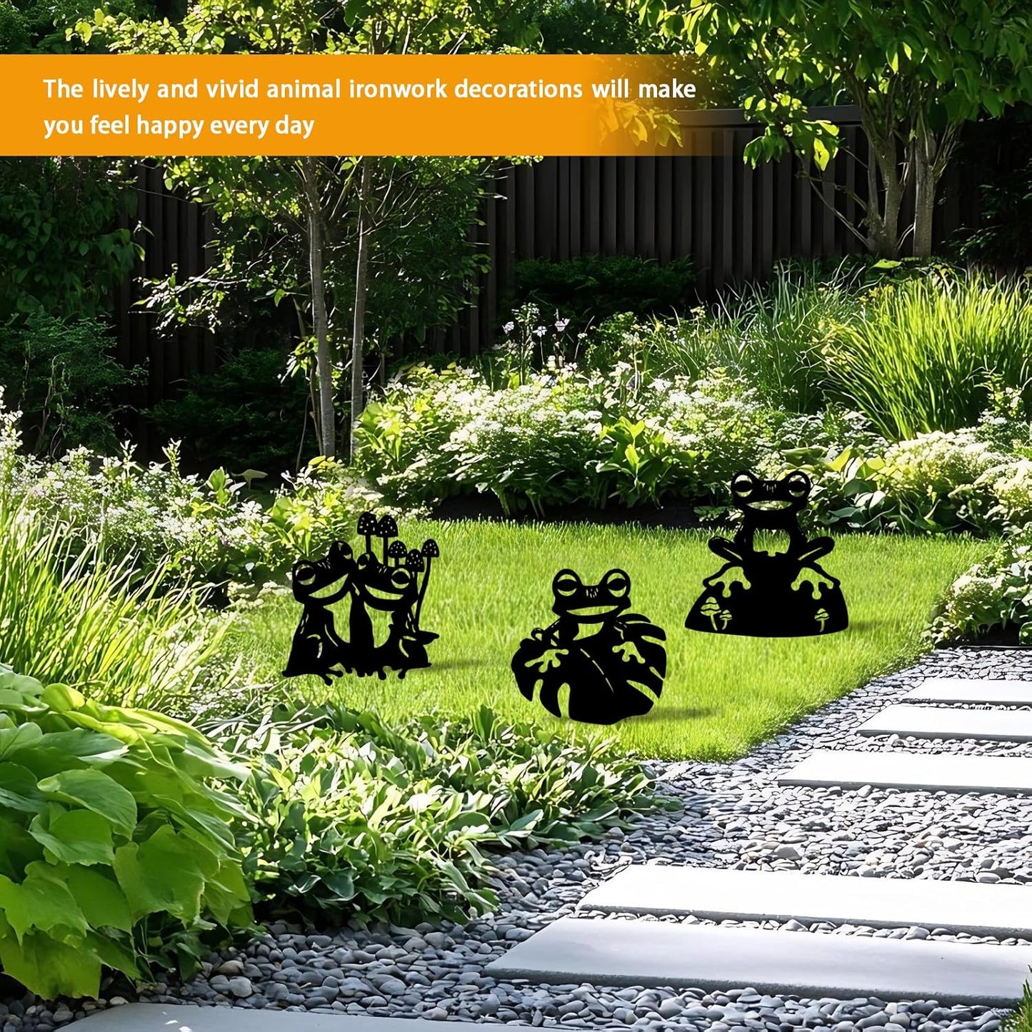 3 Pack Frog Metal Garden Decorative Stakes, Weather Proof Silhouette Statues for Yard, Patio,Outdoor Decor for Frog Lovers and Pet Owners