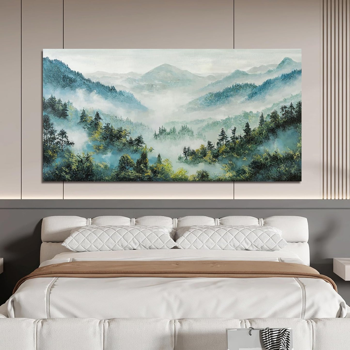 Canvas Wall Art Decor Art Work for Wall Decor Mountain Botanical Wall Art Decor Large Wall Art for Living Room White Foggy Forest Wall Art Art Work for Home Ofiice Bedroom Wall Decor 29" x 58"