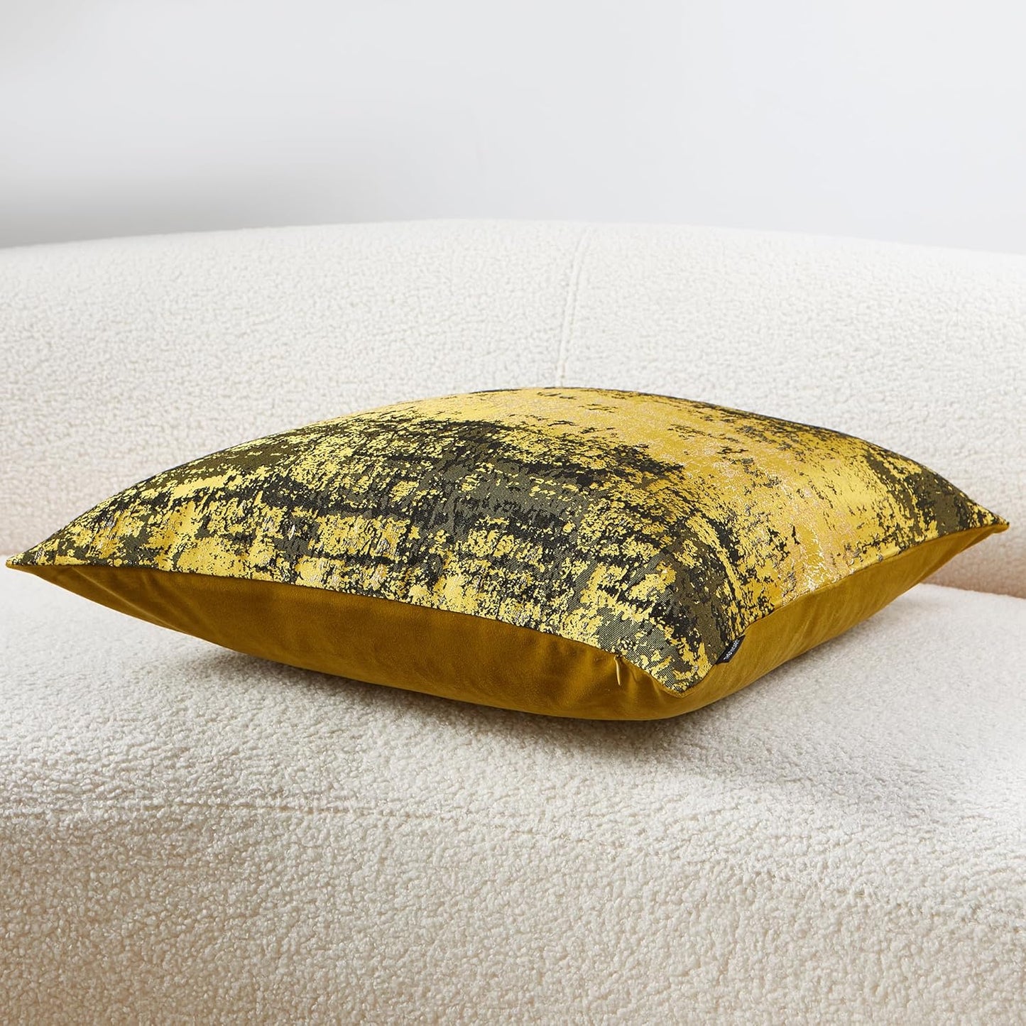 THE-TINOART Sun Gold & Black Jacquard Pillow Cover 22x22 - Luxury Embroidered Decorative Throw Pillow Cover, Reversible with Metallic Thread & Velvet Backing, Elegant Home Decor