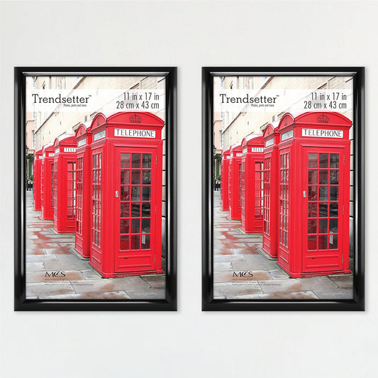 MCS Trendsetter 11x17 Poster Frame Black High-Gloss, Vertical & Horizontal Wall Hanging Large Picture Frame for Photos, Posters & Art Prints (2-Pack)