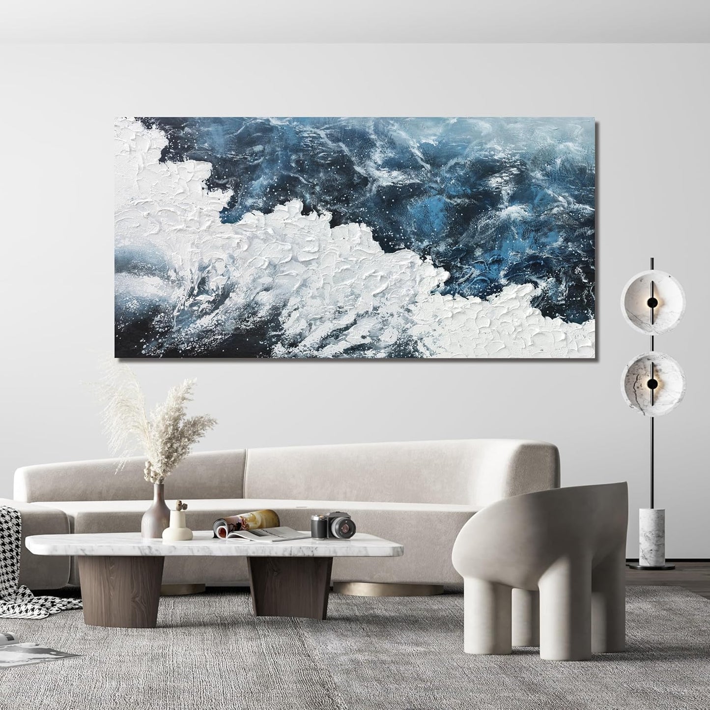 Canvas Wall Art Decor Large Blue White Wall Art Prints Abstract Canvas Wall Pictures for Living Room Oversized Artwork for Walls Coastal Modern Wall Art Decorations Bedroom Office Wall Art Decor 29" X 58"