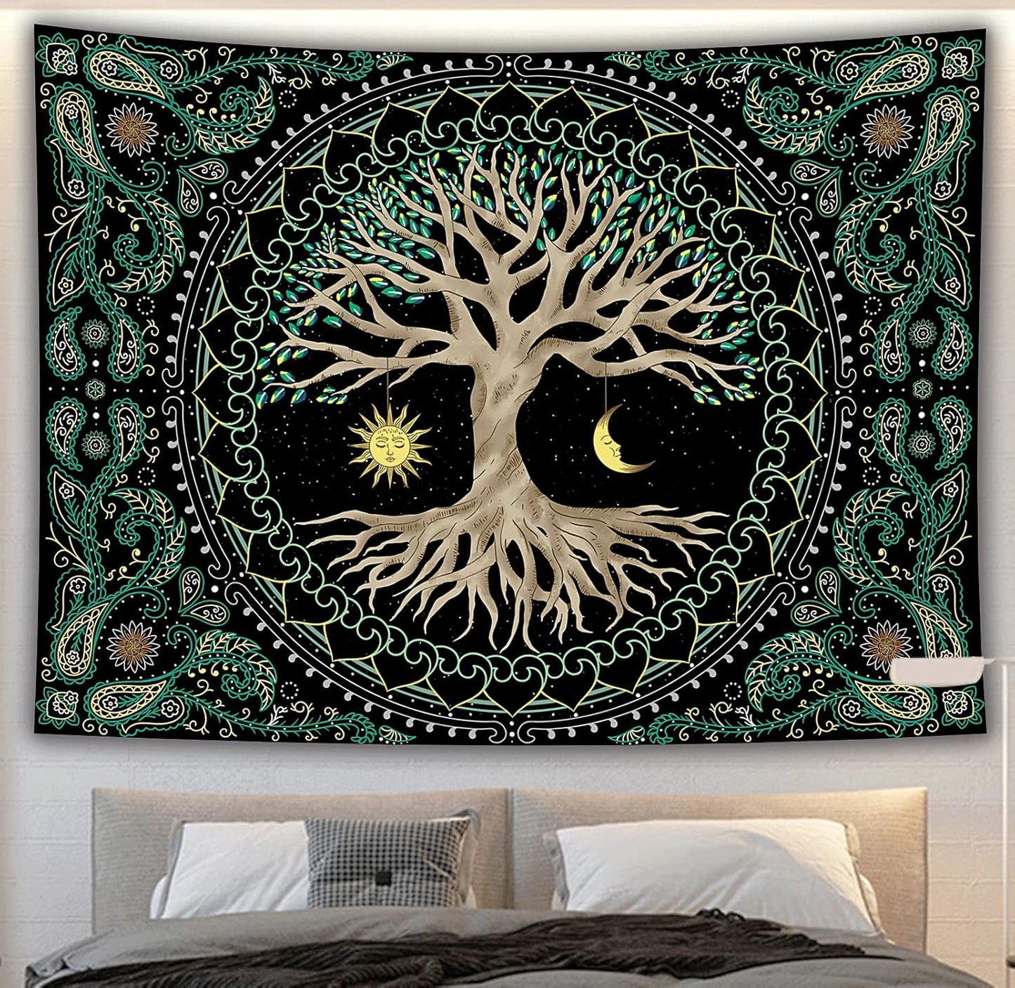 FORATER Tree of Life Tapestry Wall Hanging Aesthetic Sun and Moon Tapestry with Vintage Paisley Flowers Colorful Tree Wall Tapestries for Bedroom, Living Room, Dorm(61 x 82 inches, Multicolor)