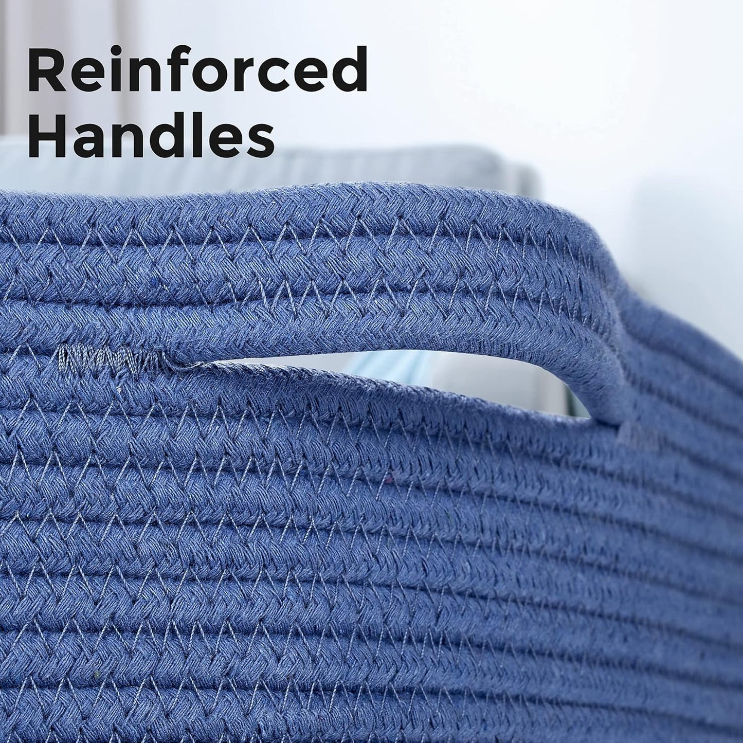 Ravinte Blanket Basket - 20"x 20"x 13" Cotton Rope Basket for Living Room, Baby Toy Storage Basket, Large Woven Laundry Basket (Blue)