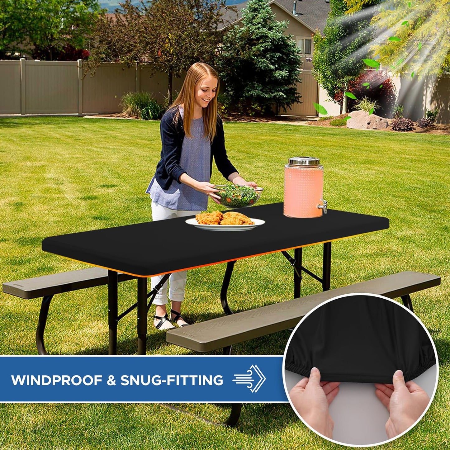 Stretch Table Cover for 4ft Rectangle Tables-10 Pack Black Spandex Table Cloths with Elastic-Stretchy Folding Outdoor Picnic Tablecloth for Camping Dining Room Patio Kitchen Banquet Party