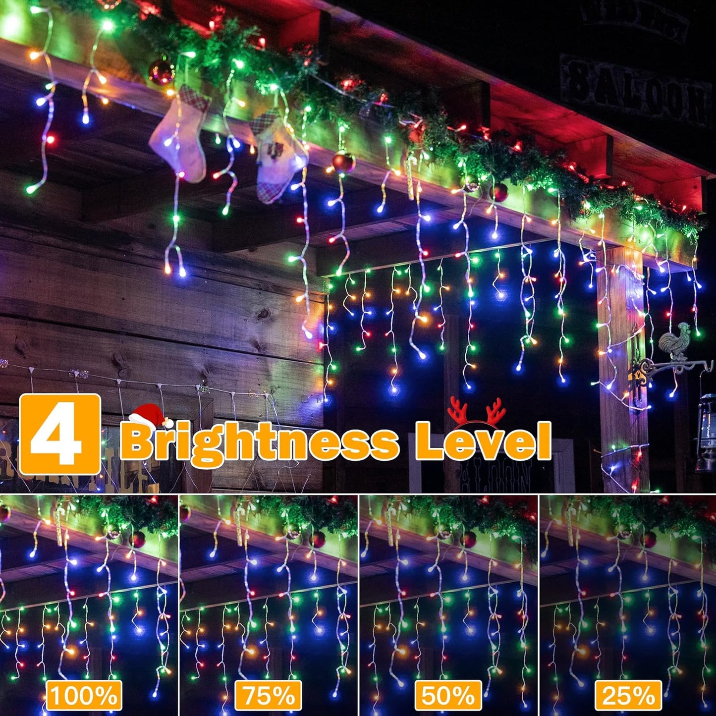 Ollny Icicle Lights for Outside 720LED 60FT, Multicolor Christmas Lights with Remote 8 Modes Dimmable, Waterproof Connectable Timer Hanging Light for House Outdoor Yard Indoor Decorations