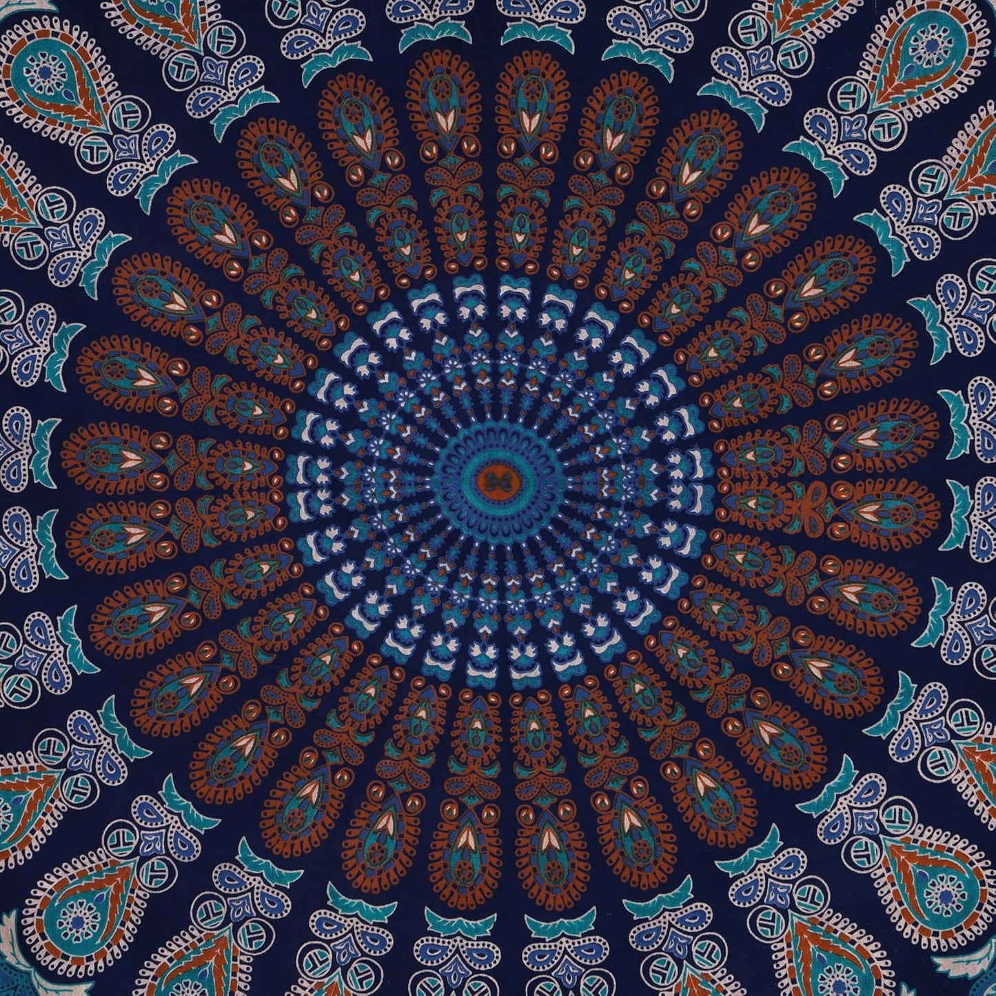 Bless International Handmade Indian hippie Bohemian Psychedelic Peacock Mandala Wall hanging College Dorm Beach Throws Table Cloth Bedding Tapestry (Blue Green, King(88x104Inches)(225x265Cms))