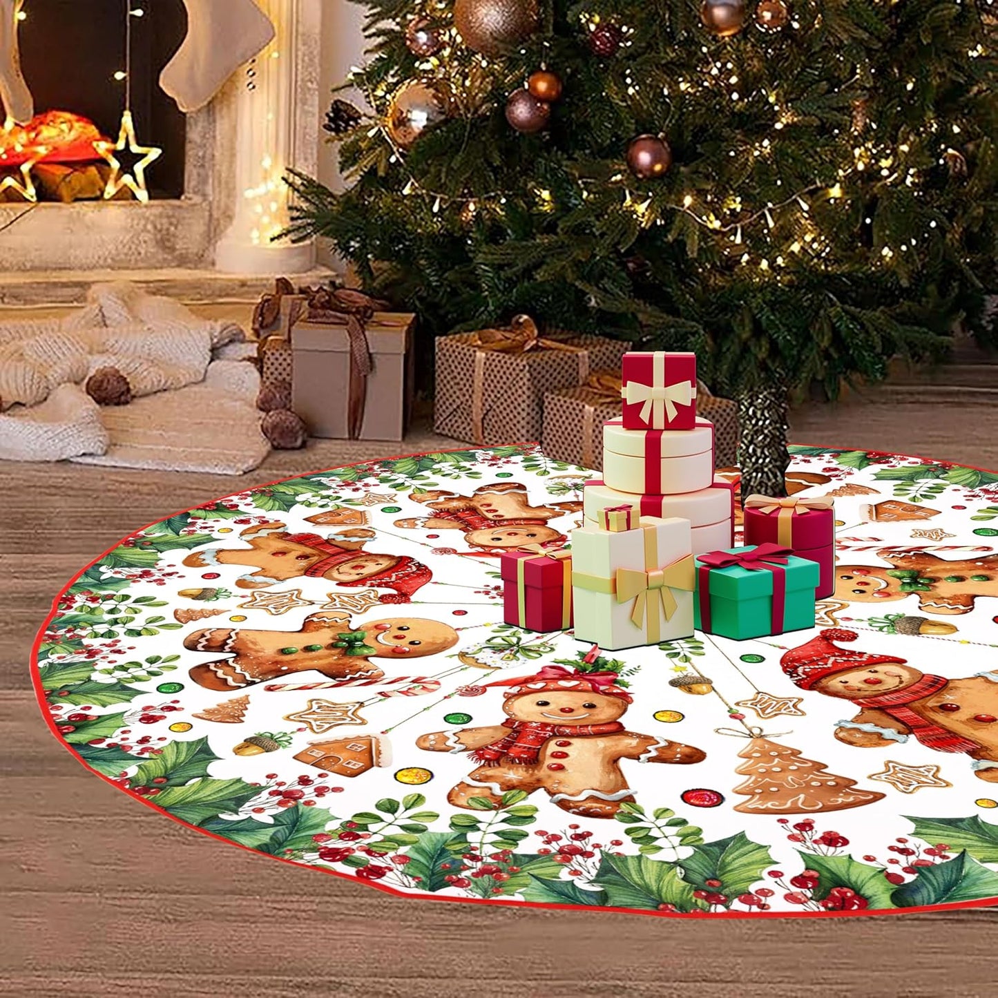Baccessor Cute Gingerbread Man Christmas Tree Skirt 48 Inch, Merry Christmas Christmas Tree Skirt Collar for Xmas Winter Holiday Farmhouse Vintage Rustic Party Decoration
