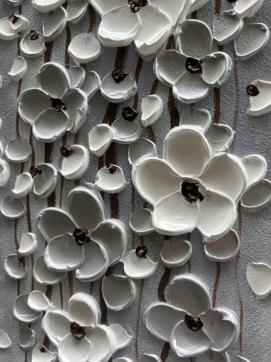 Epicler Modern Art Oil Painting,46x23 inches White Flower Wall Art Painting, Abstract Canvas Wall Art for Home Wall Decoration