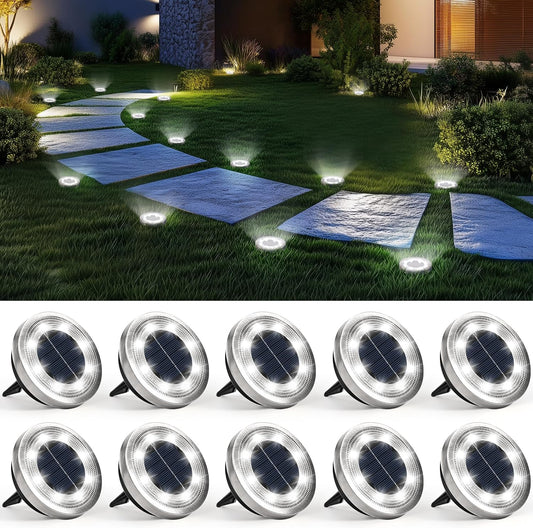 SOLPEX 10 Pack Solar Ground Lights Outdoor Waterproof, Solar Powered Pathway Lights, Landscape Lighting for Garden Walkway Driveway Backyard Decor (Cool White)