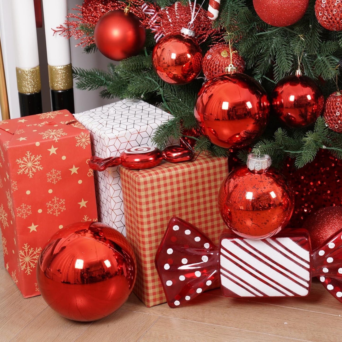 XmasExp Large Christmas Ball Ornaments,1pcs Red Giant Shatterproof Plastic Hanging Mercury Xmas Ball Decorations Christmas Tree Ornaments (Red, 8")