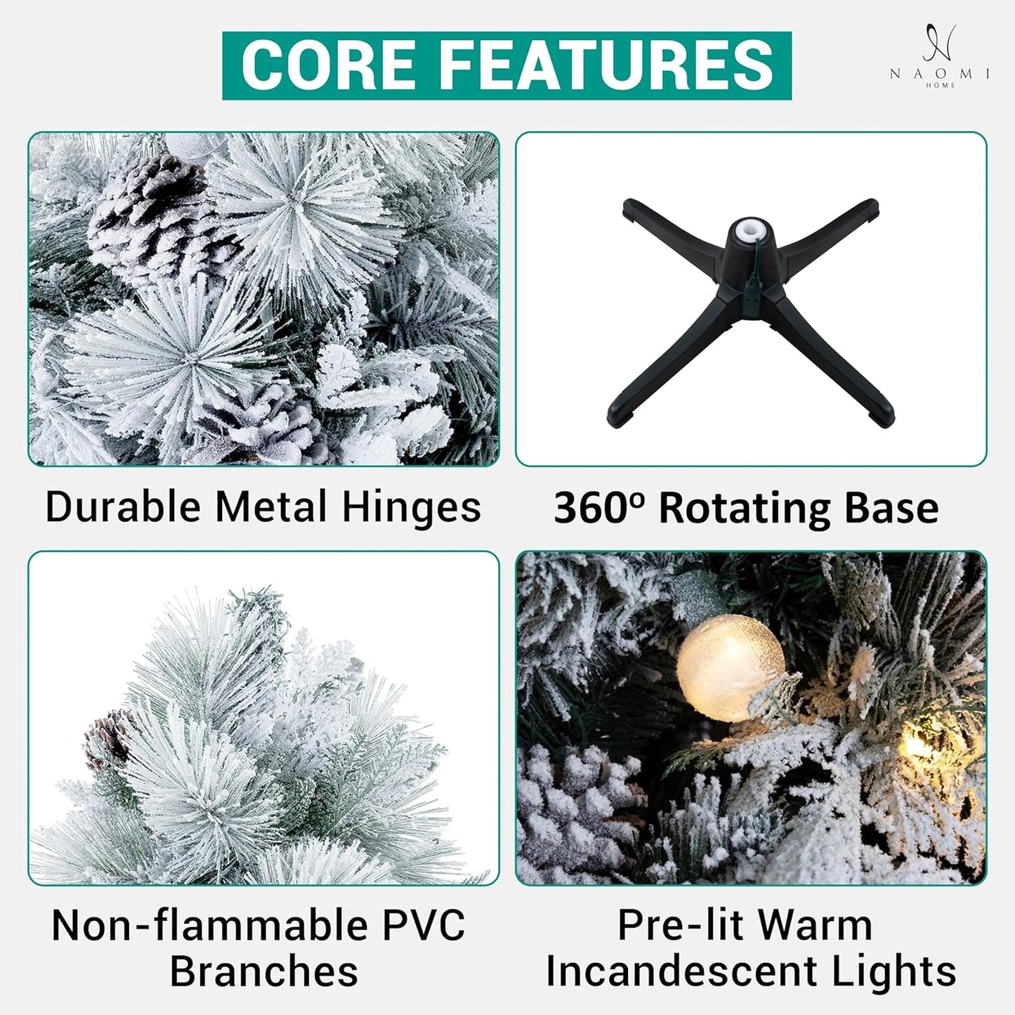 Naomi Home Darla Snowy Christmas Tree 4.5ft/Snow Flocked