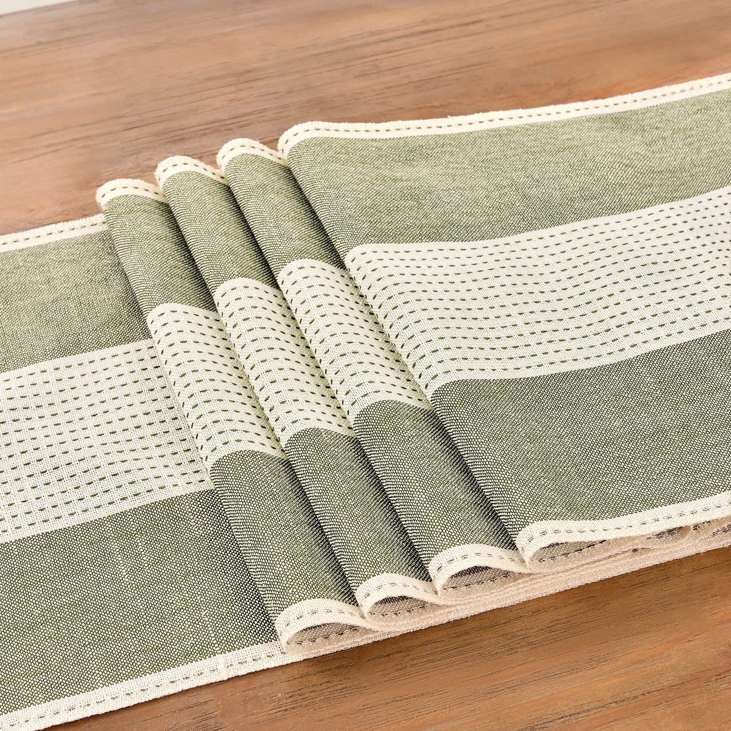 Wracra Farmhouse Macrame Linen Table Runner for Dining, Wedding, & Dresser Decor – Sage Green – Available in 6 Sizes!
