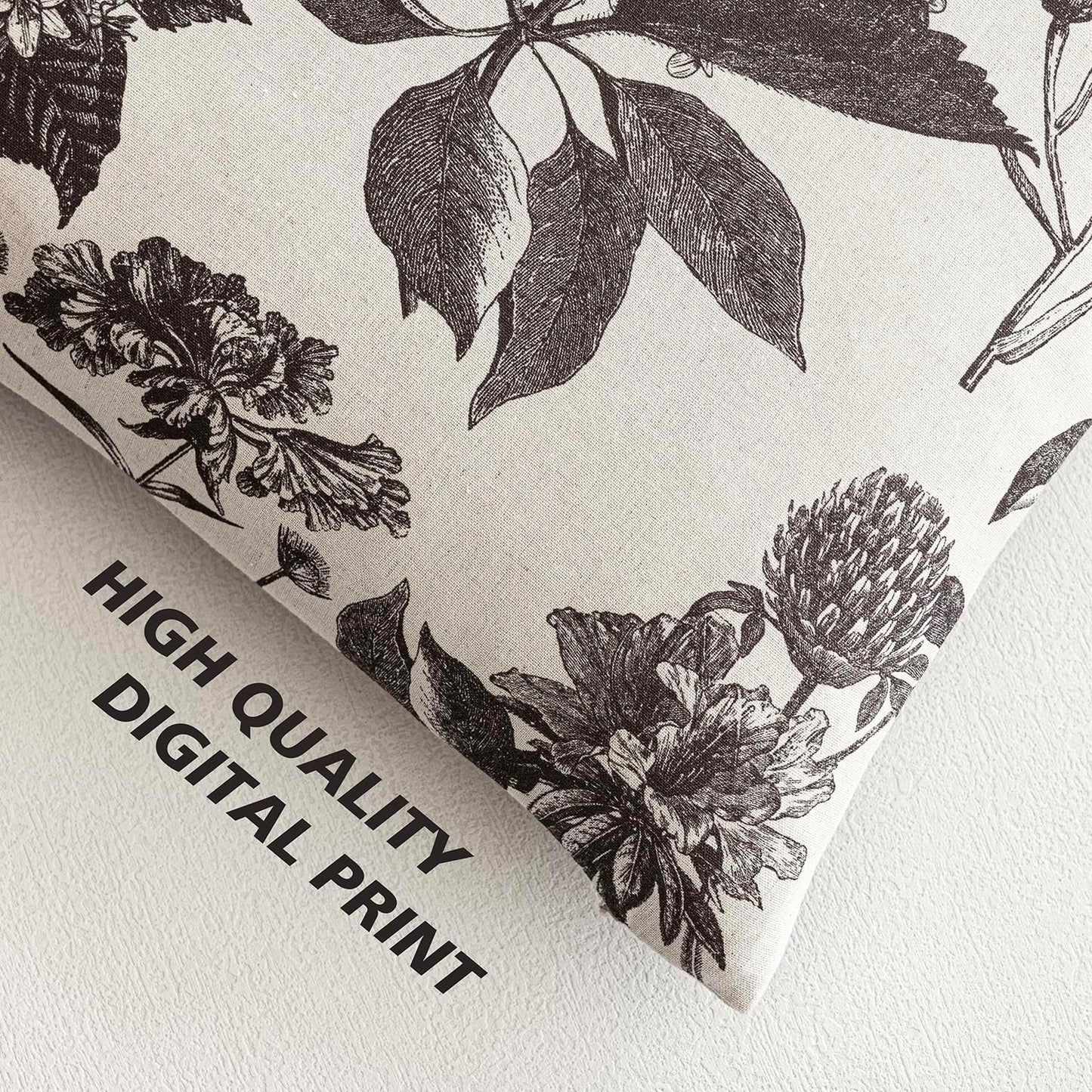 Foindtower Set of 2 Linen Floral Vintage Throw Pillow Covers Neutral Accent Print Decorative Cushion Covers Farmhouse Boho Home Decor for Sofa Chair Couch Bedroom Living Room Outdoor,20×20 Inch,Black