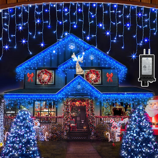 1620 LED Christmas Outdoor Lights with 360 Drops, 164ft Hanging Curtain Lights with 8 Modes Timer & Memory, Waterproof Christmas Fairy Lighs for House Roof Holiday Wedding Christmas Decor (Blue)