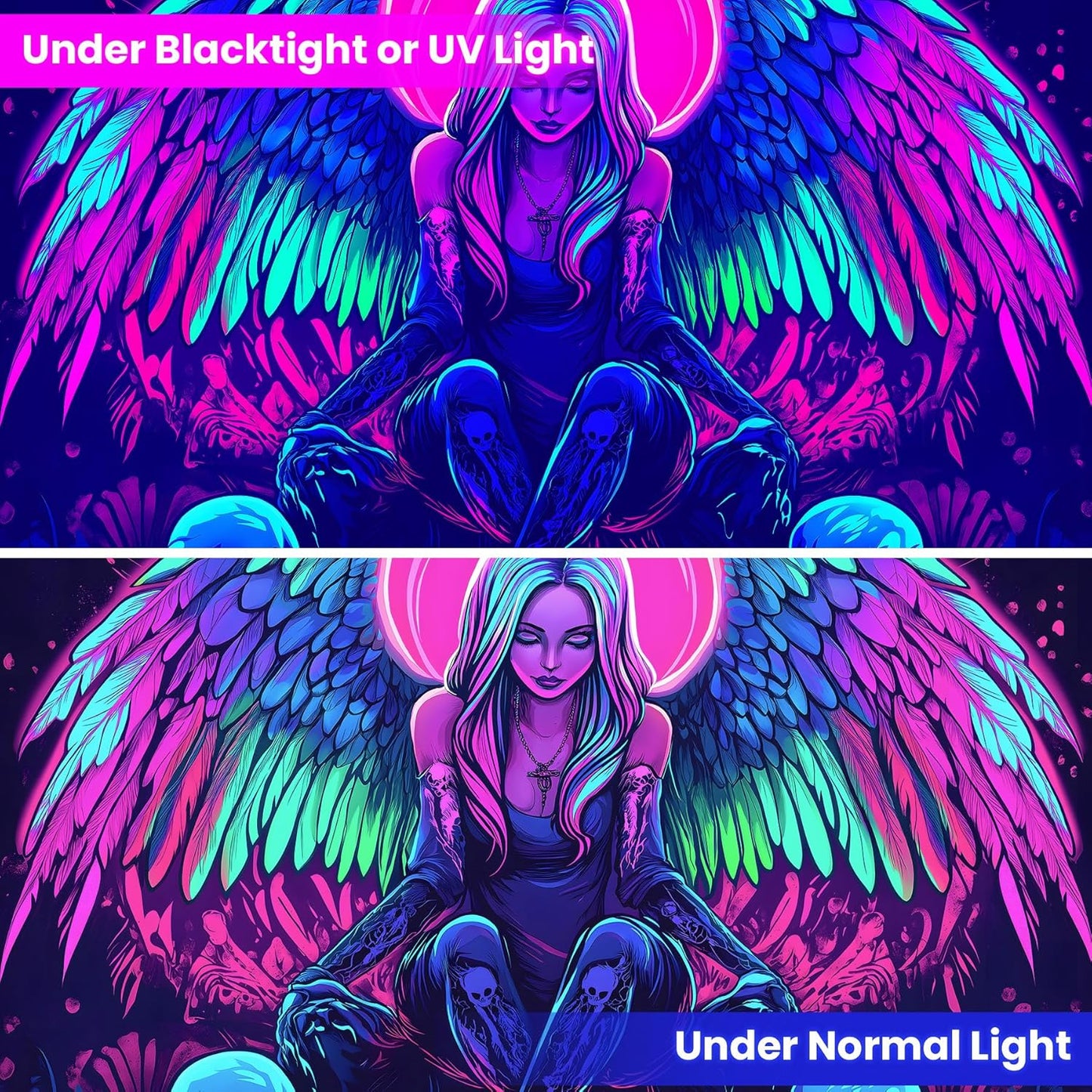 Blacklight Tapestry,WingTapestry Glow In The Dark,UV Reactive Black Light Upright Posters Wall Hanging for Bedroom Dorm Living Room Backdrop Decor (wing4, 59L" x 51W")