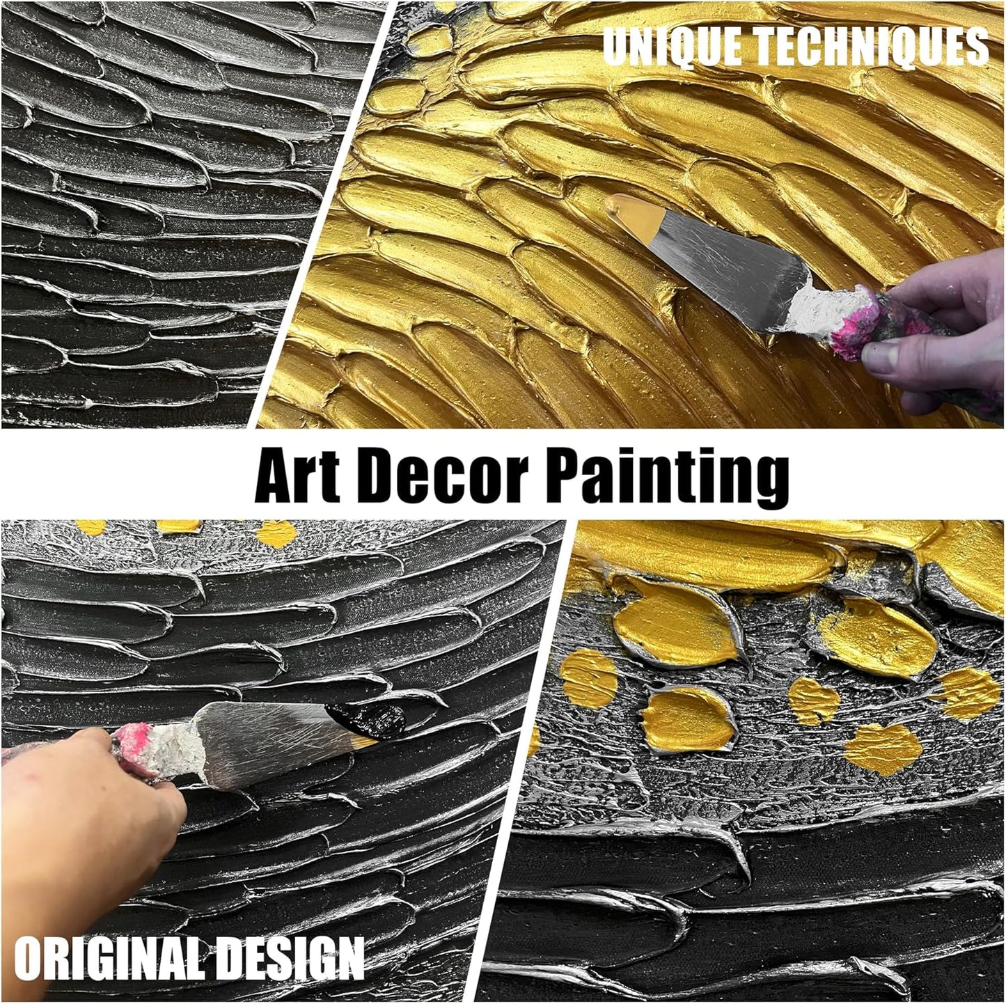 Black and Gold Hand Painted Oil Painting for Bedroom Abstract Pictures for Living Room Large Canvas Wall Art for Office Size 29 x 58 Inch