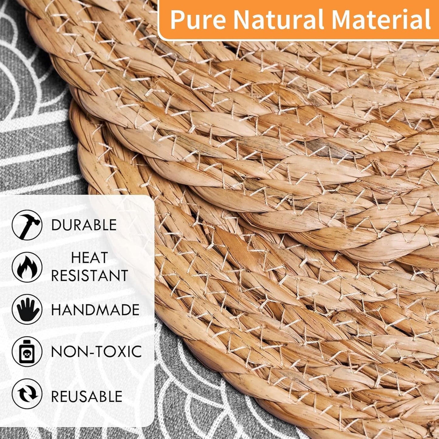 Defined Deco Woven Placemats Set of 10,13.5" Round Rattan Placemats,Farmhouse Weave Rustic Braided Wicker Table Mats for Dining Table Home Wedding