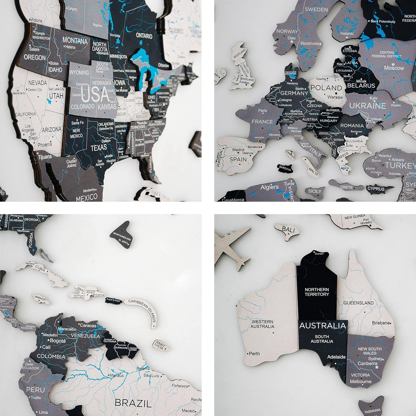 Handmade 3D Wood World Map Wall Art Large Wall Decor Track Your World Travels - Special For Home, Kitchen And Office (X-Large, Nordik)