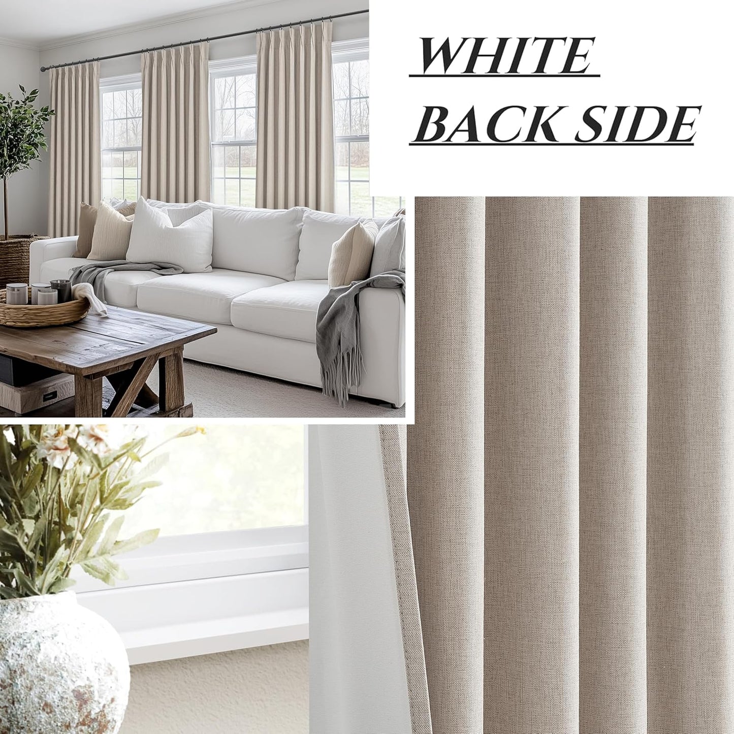 Grey Beige Linen Pinch Pleated Viral Thick Curtains Blackout & Drapes 84 Inch Length 2 Panels Set for Living Room, Black Out Windows Bug with Memory Trained Back Tab for Traverse Rods (40"Wx84"Lx2)