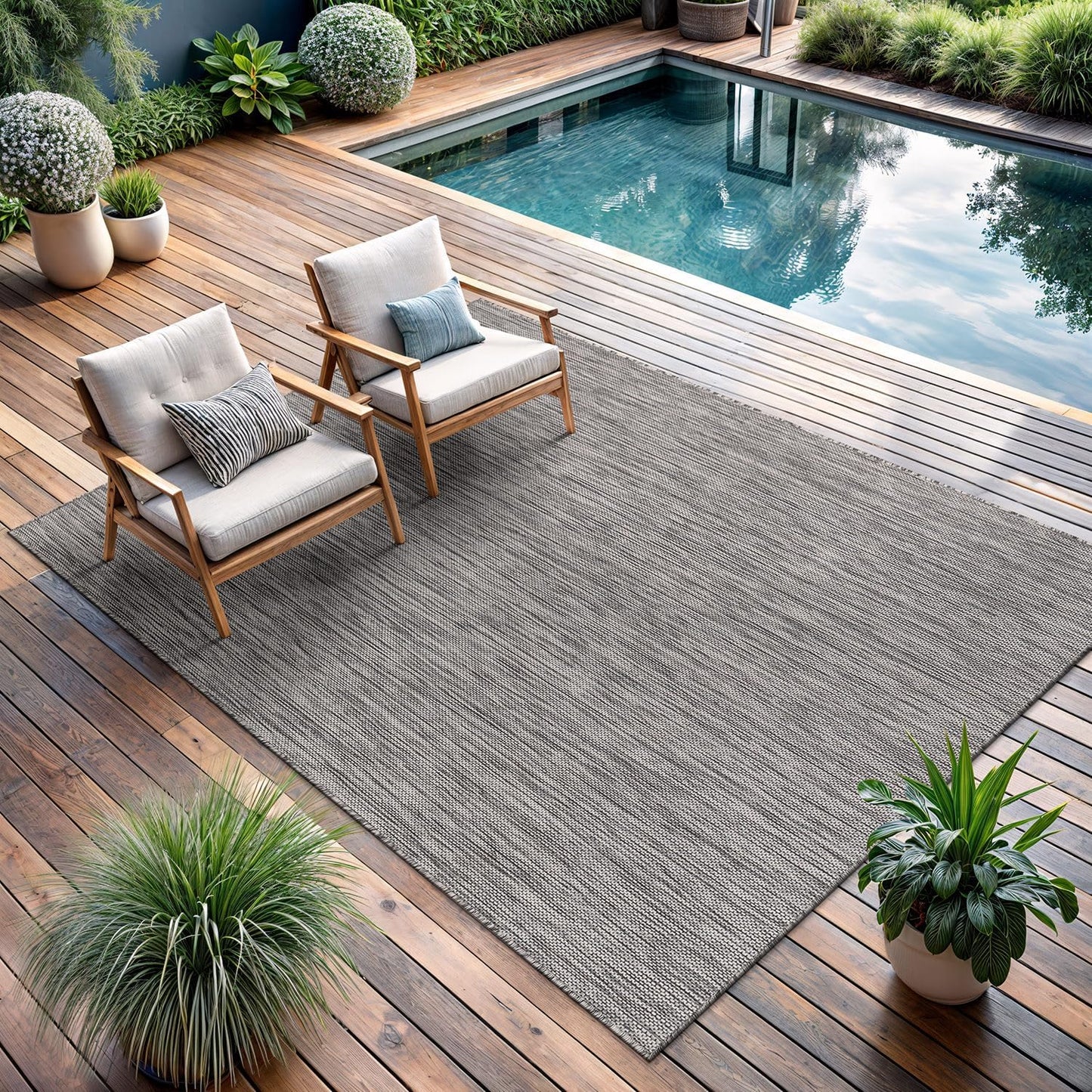 CAMILSON Outdoor Rug 8x10 Modern Area Rugs for Indoor and Outdoor Patios and Porches - Waterproof, Washable, Non-Shedding, Easy-to-Clean Outside Carpet (8 x 10, Solid - Silver Gray)
