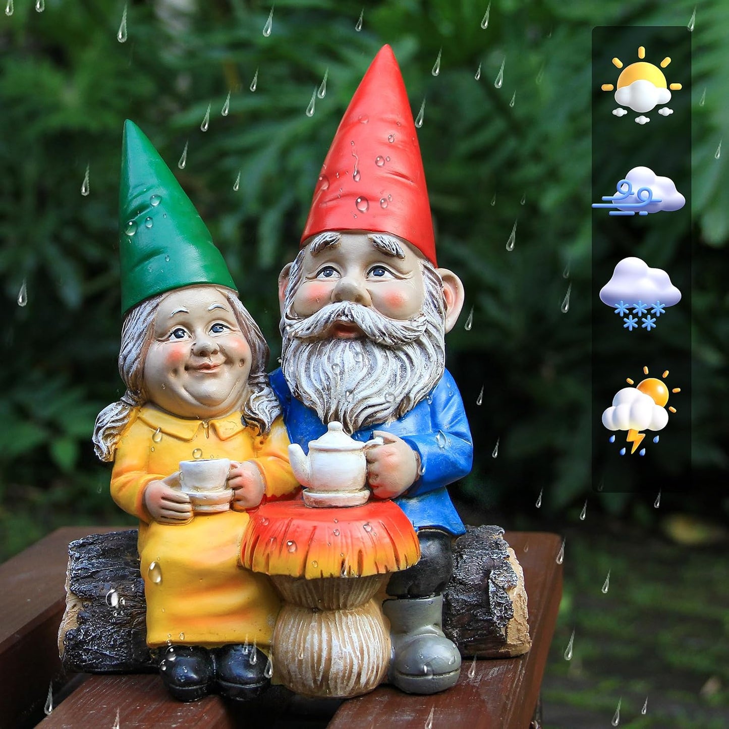 Garden Gnome Statue for Outdoor Decoration,Couple in Love Gnome Figurine for Patio Yard Lawn Outside Porch Decor,Garden Sculptures & Statues,Coffee Knome Romantic Forever Love
