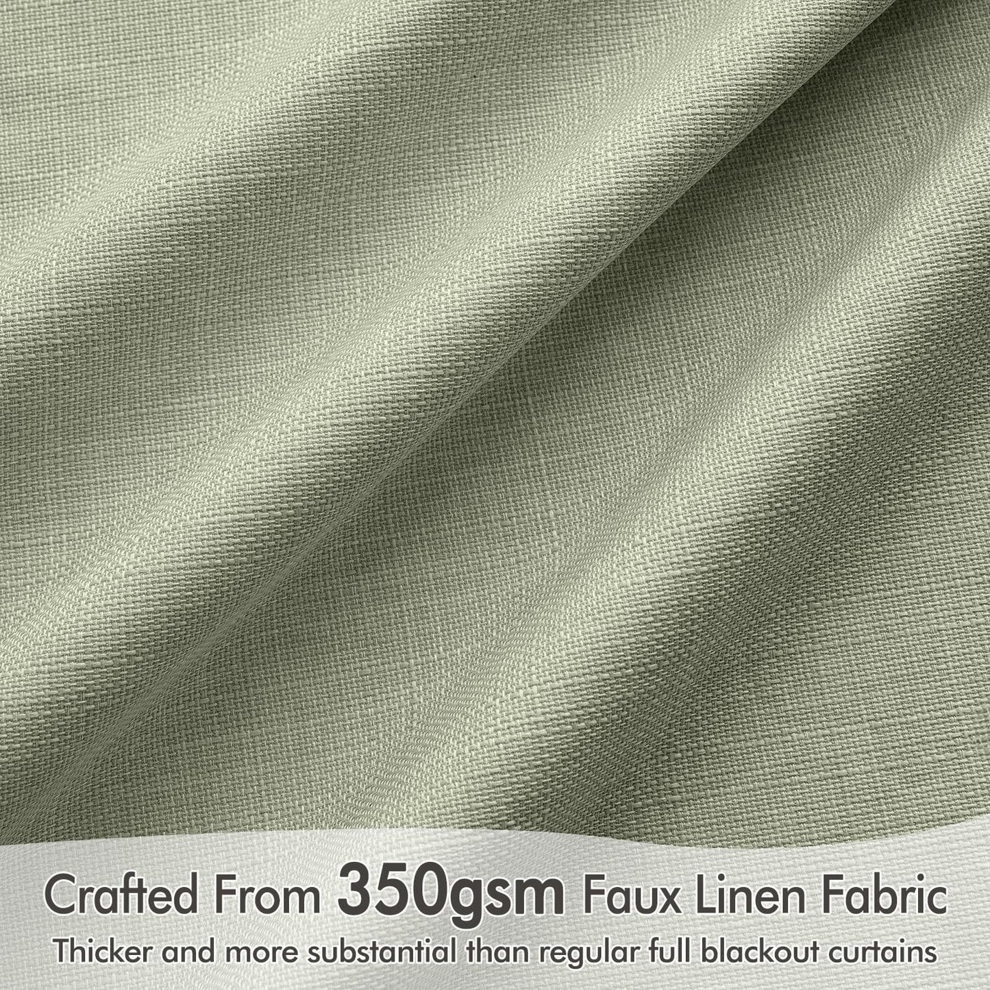 MIULEE 100% Blackout Curtains 90 Inch Long 2 Panels for Bedroom, Thick Luxury Faux Linen Black Out Curtain Room Darkening Back Tab Pleat Window Textured Drapes with Hooks for Living Room, Sage Green