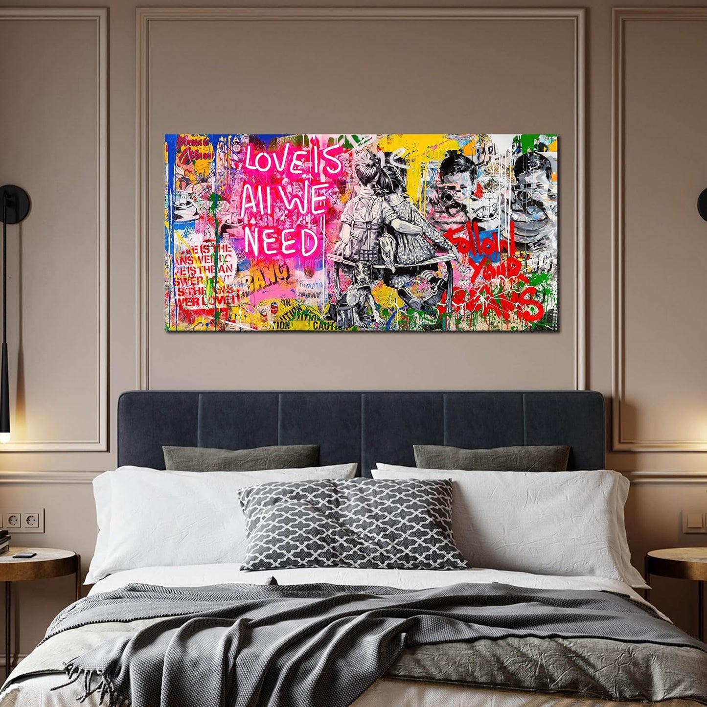 Colorful Banksy Wall Art for Living Room - Graffiti Posters for Teen Girls Room Ready to Hang Size 24" x 48"