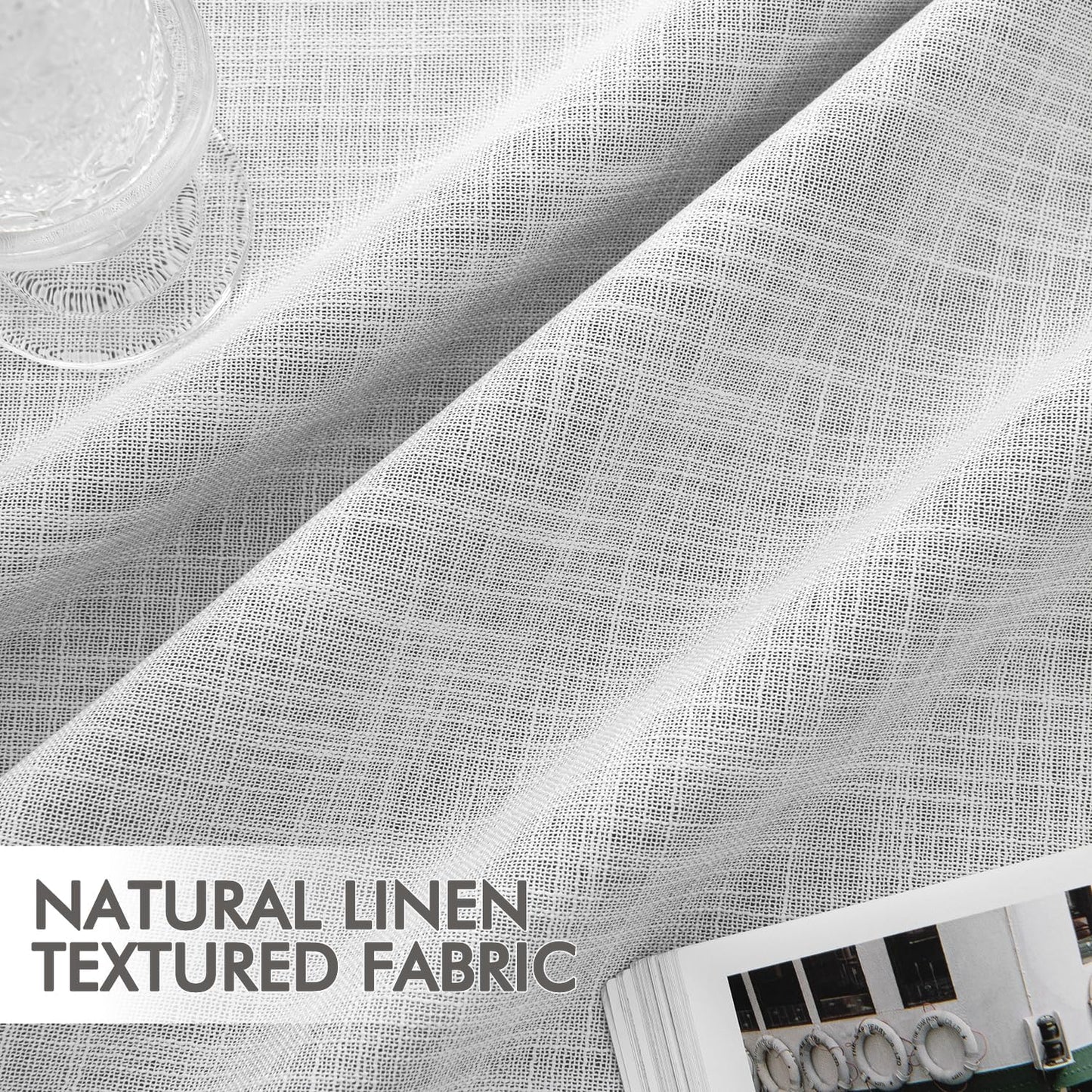 MIULEE Greyish White 100% Blackout Linen Curtains 90 Inch 2 Panels Set Double Sided No Coating Pleated Back Tab Black out Long Thermal Insulated Pinch Pleat Bedroom Living Room Darkening Window Drapes