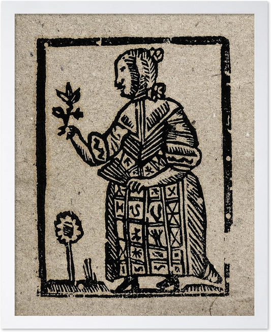 Poster Master Vintage Woodcut Poster - Retro Medieval Print - Gift for Gothic, Horror Fan - Witch Holding a Plant, Magic, Spell, Herbalist - Wall Decor for Bedroom, Dorm, 16x20 White Framed