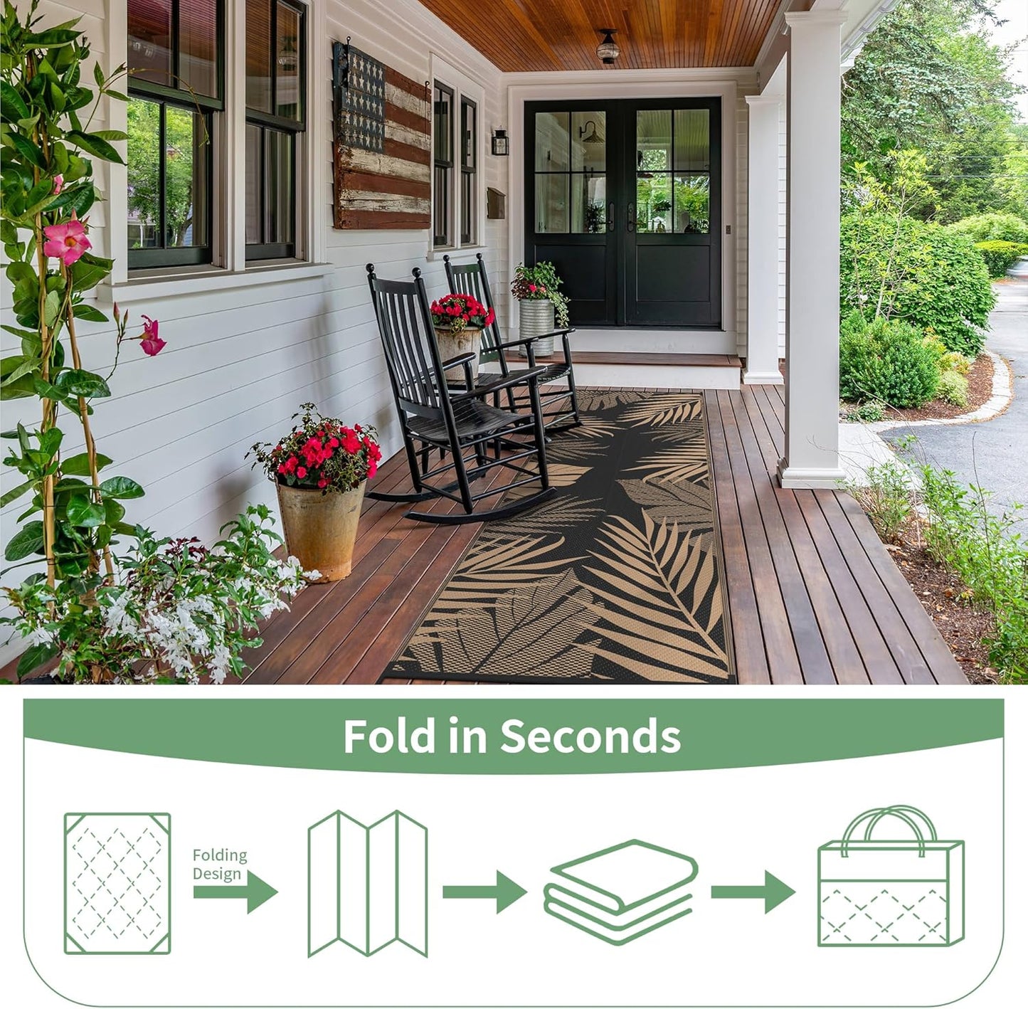 GENIMO Outdoor Rug 2.5' x 8' Waterproof for Patios Clearance, Reversible Outdoor Plastic Straw Camping Rug Carpet, Large Area Rugs Mats for RV, Camper, Deck, Balcony, Porch, Beach, Picnic, Black&Brown