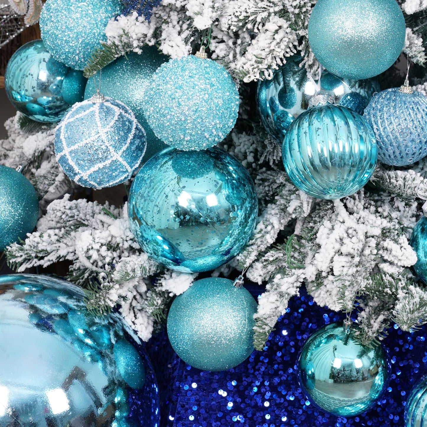 XmasExp Large Christmas Ball Ornaments,2pcs Ligh Blue Giant Shatterproof Plastic Hanging Mercury Xmas Ball Decorations Christmas Tree Ornaments (Lake Blue, 6")