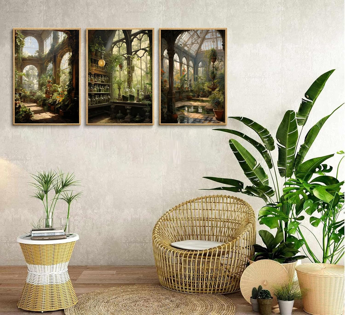 3pcs William Morris Green Plants Canvas Wall Art Medieval Castle Posters Prints Gothictalian Landscape Painting Pictures Paintings Wall Decor for Living Room Bathroom Bedroom Decoration Unframed
