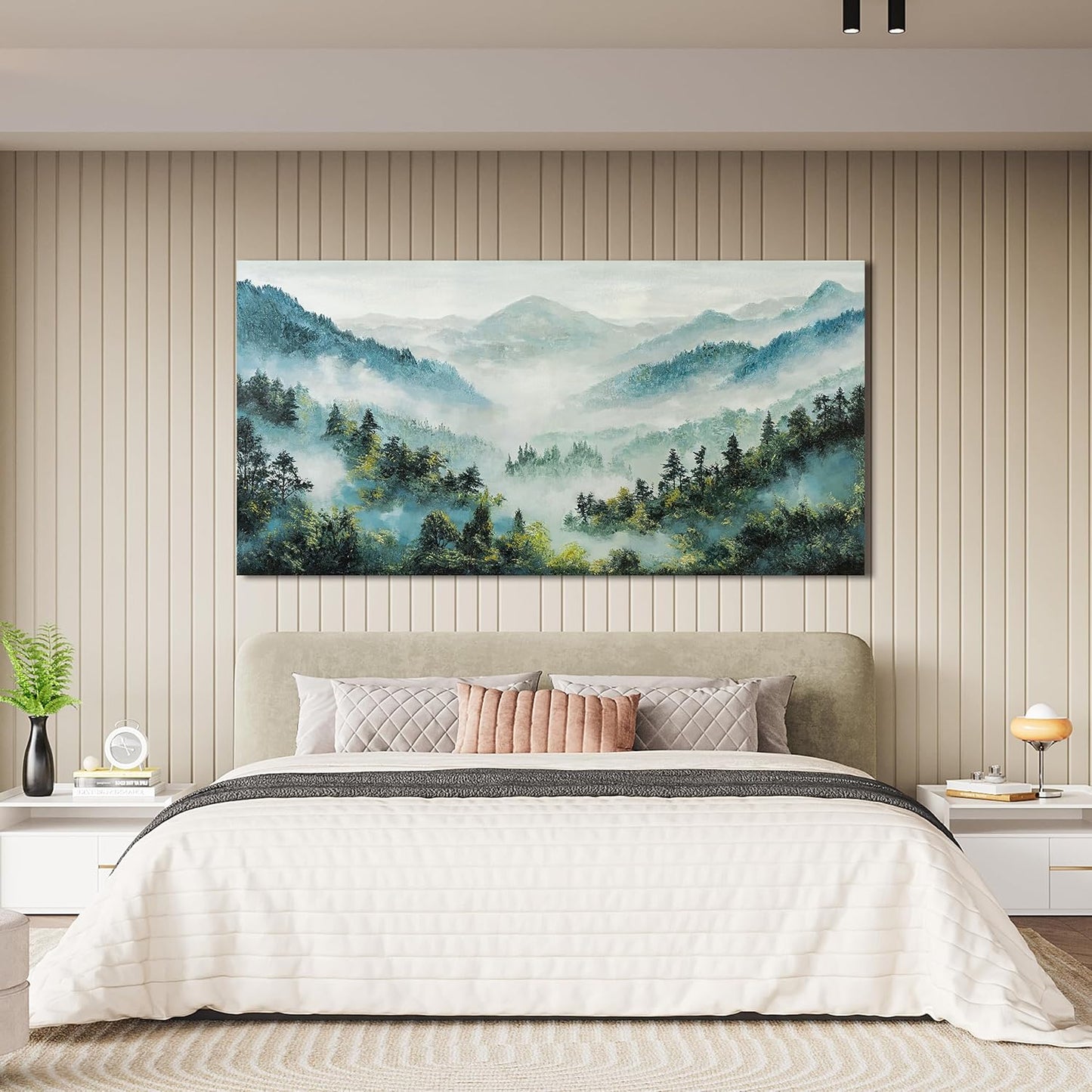 Canvas Wall Art Decor Art Work for Wall Decor Mountain Botanical Wall Art Decor White Foggy Forest Wall Art Landscape Wall Art for Living Room Art Work for Home Ofiice Bedroom Wall Decor 20"x40"