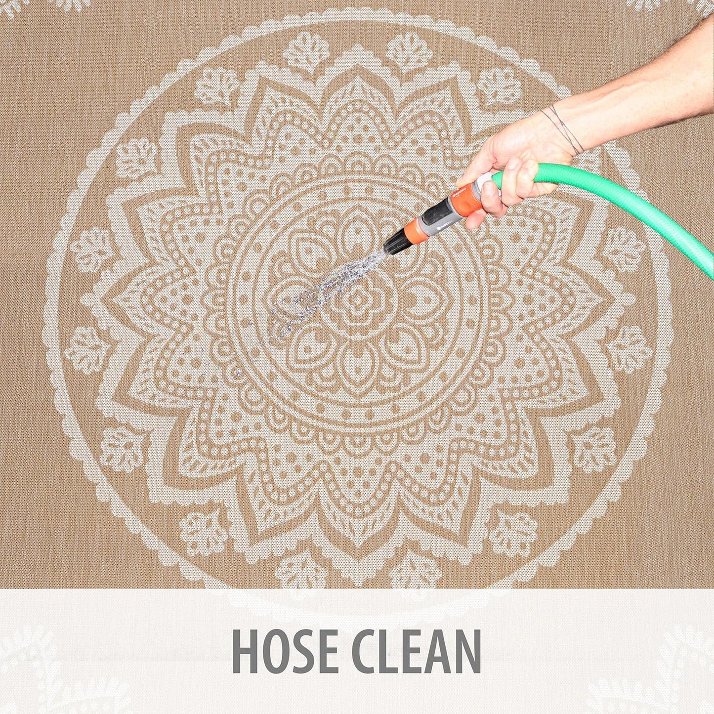 CAMILSON Outdoor Rug 9x12 Modern Area Rugs for Large Indoor and Outdoor Patios and Porches - Waterproof Washable Non-Shedding Easy-to-Clean Outside Carpet (9 x 12, Medallion - Beige/White)