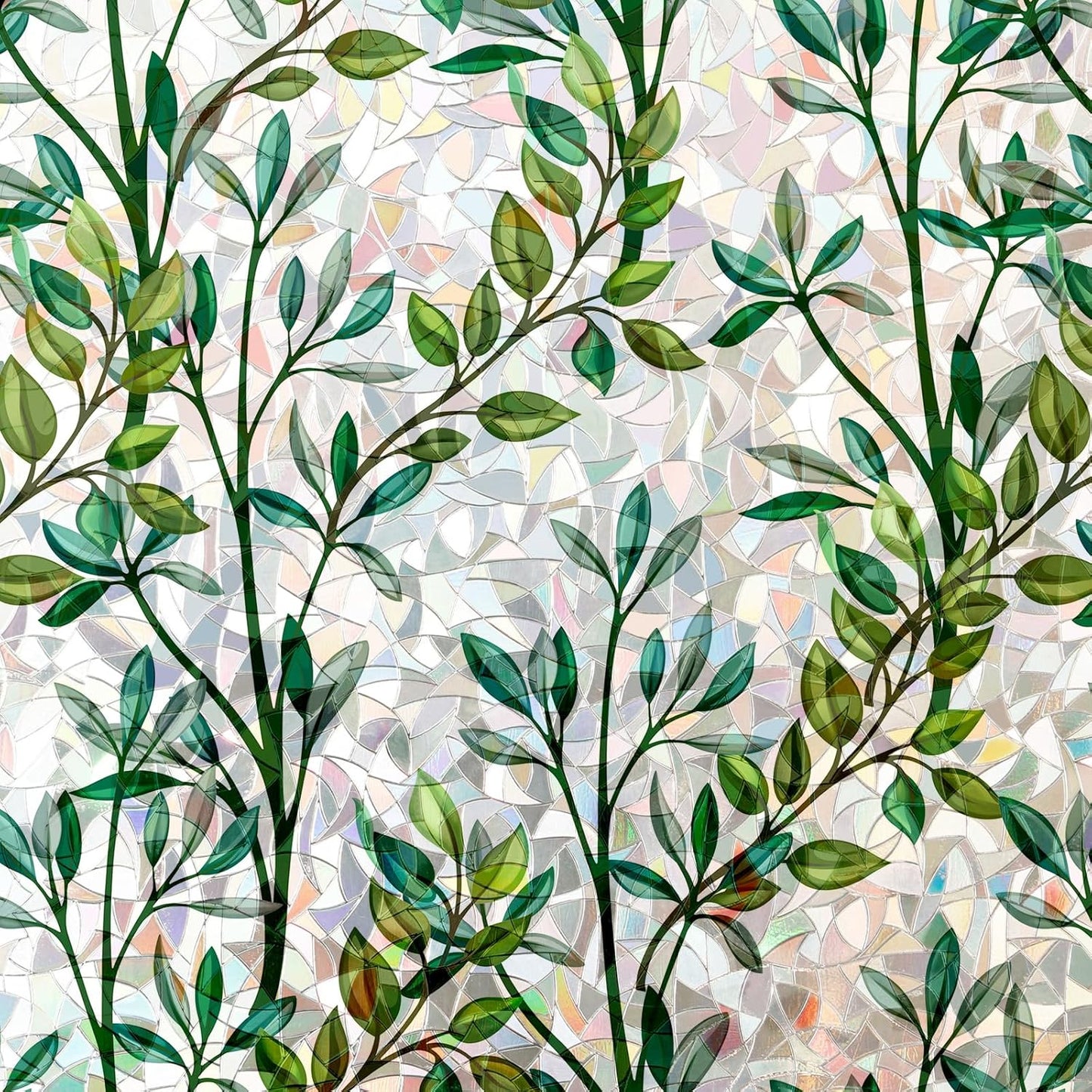 Rainbow Window Privacy Film 3D Leaf Decorative Stained Glass Window Film Anti UV Non-Adhesive Reusable 17.5" x 78.7" for Home Room Car Glass Cling