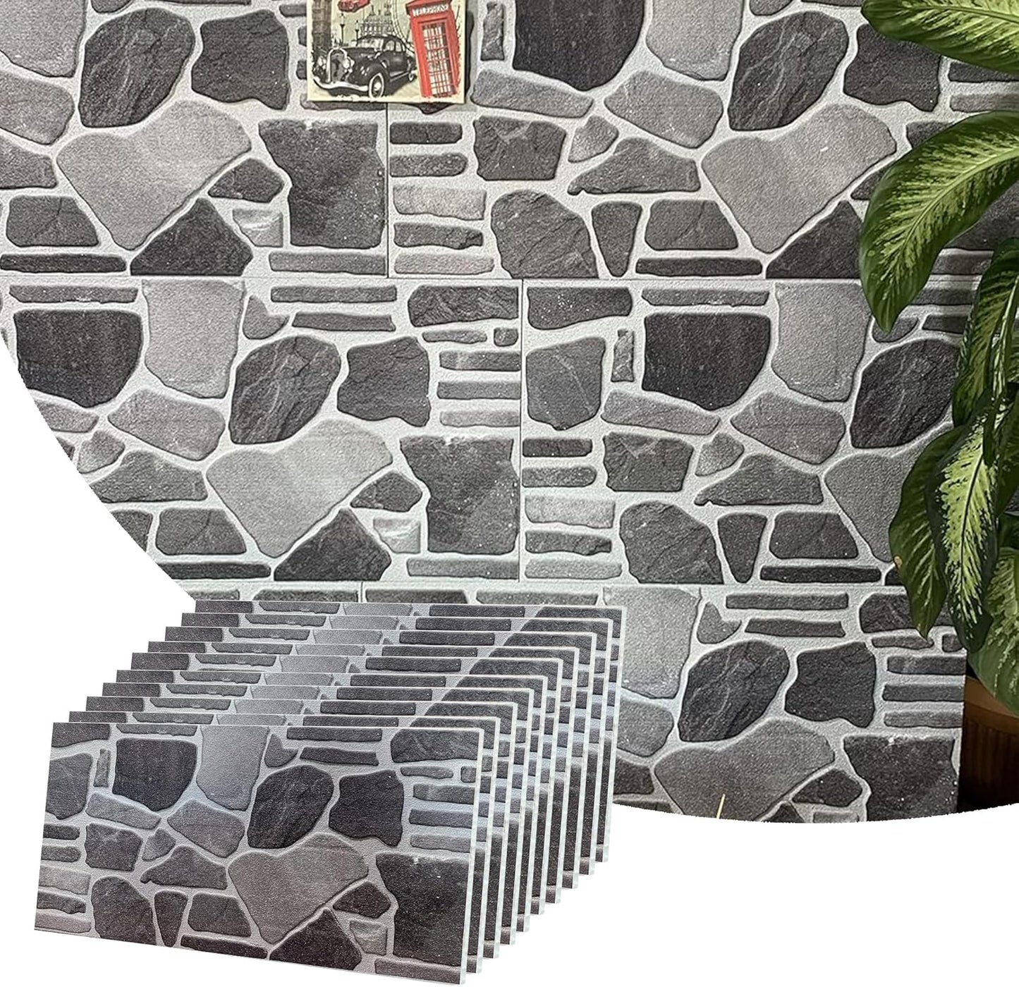 Dundee Deco 3D Wall Panels - Cladding, Charcoal Grey Silver Stone Look Wall Paneling, Styrofoam Facing for Interior and Exterior Applications, DIY, Set of 10, Covers 54 sq ft