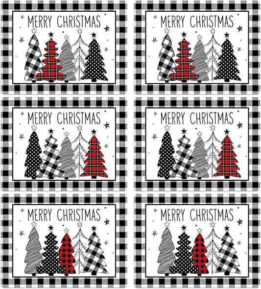 Christmas Placemats Set of 6 Christmas Tree Plastic Table Mats Xmas Trees Black and White Buffalo Plaid Place Mats Winter Holiday Table Decoration for Indoor Outdoor Party Kitchen Dining