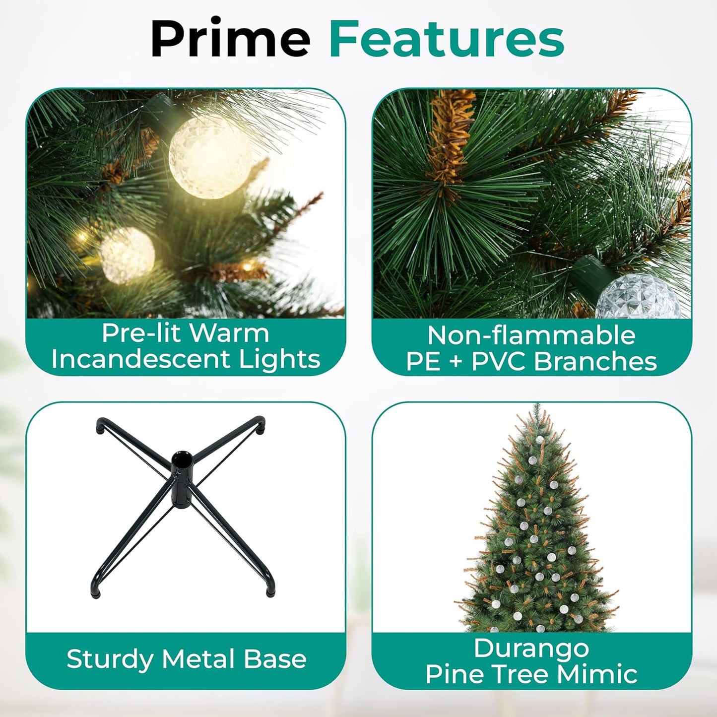 Selena 4.5ft Prelit Artificial Christmas Tree with 373 Branch Tips, 130 Warm Lights and Metal Stand, 33" Wide Realistic Withered Christmas Tree with Lights by Naomi Home