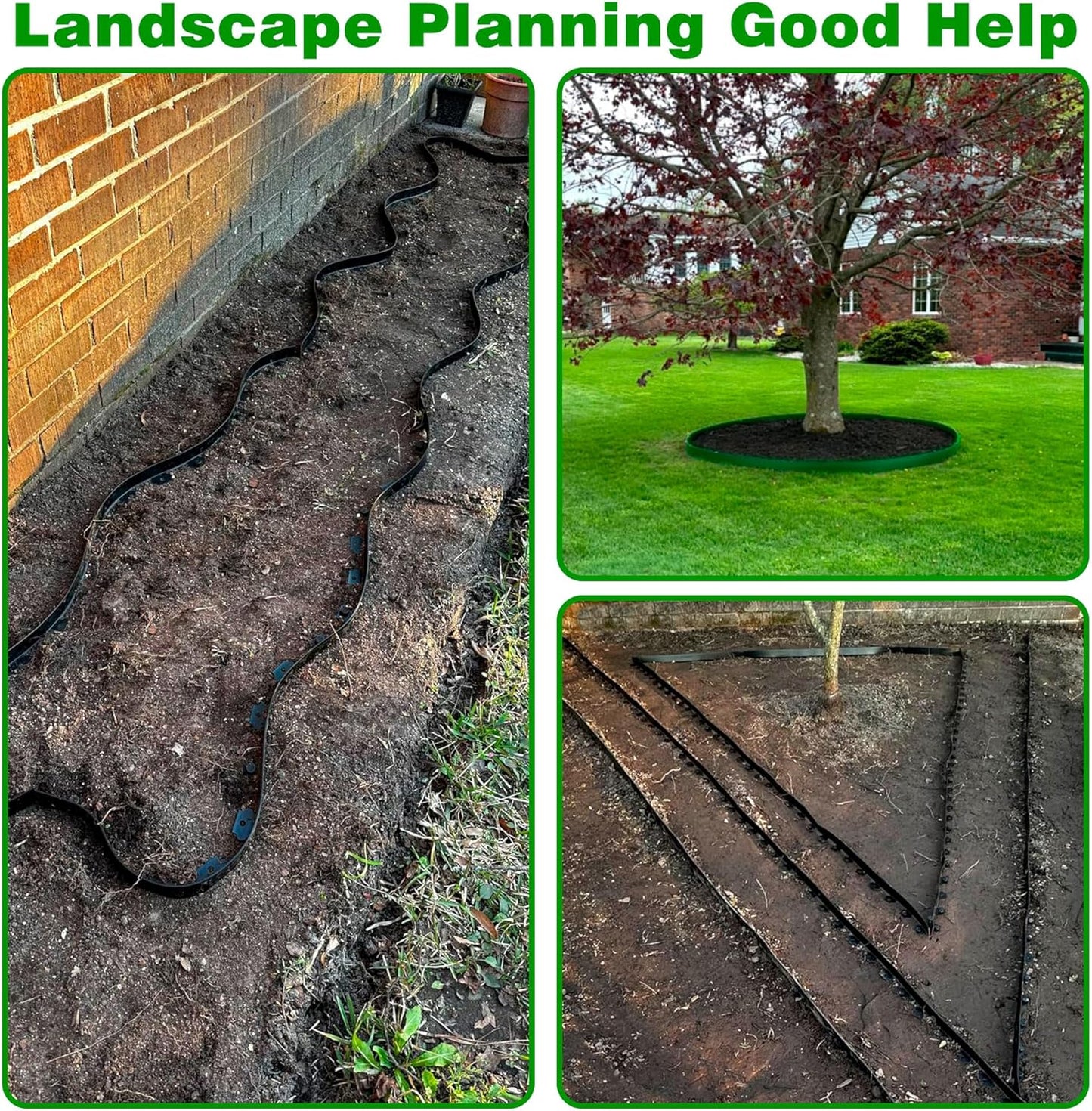 Landscape Edging Border 33 FT 2 Inch Tall with 60 Spikes, Plastic Edging for Landscaping, Garden Edging Border， Flower Bed, Paver and Lawn Edging Border, Green