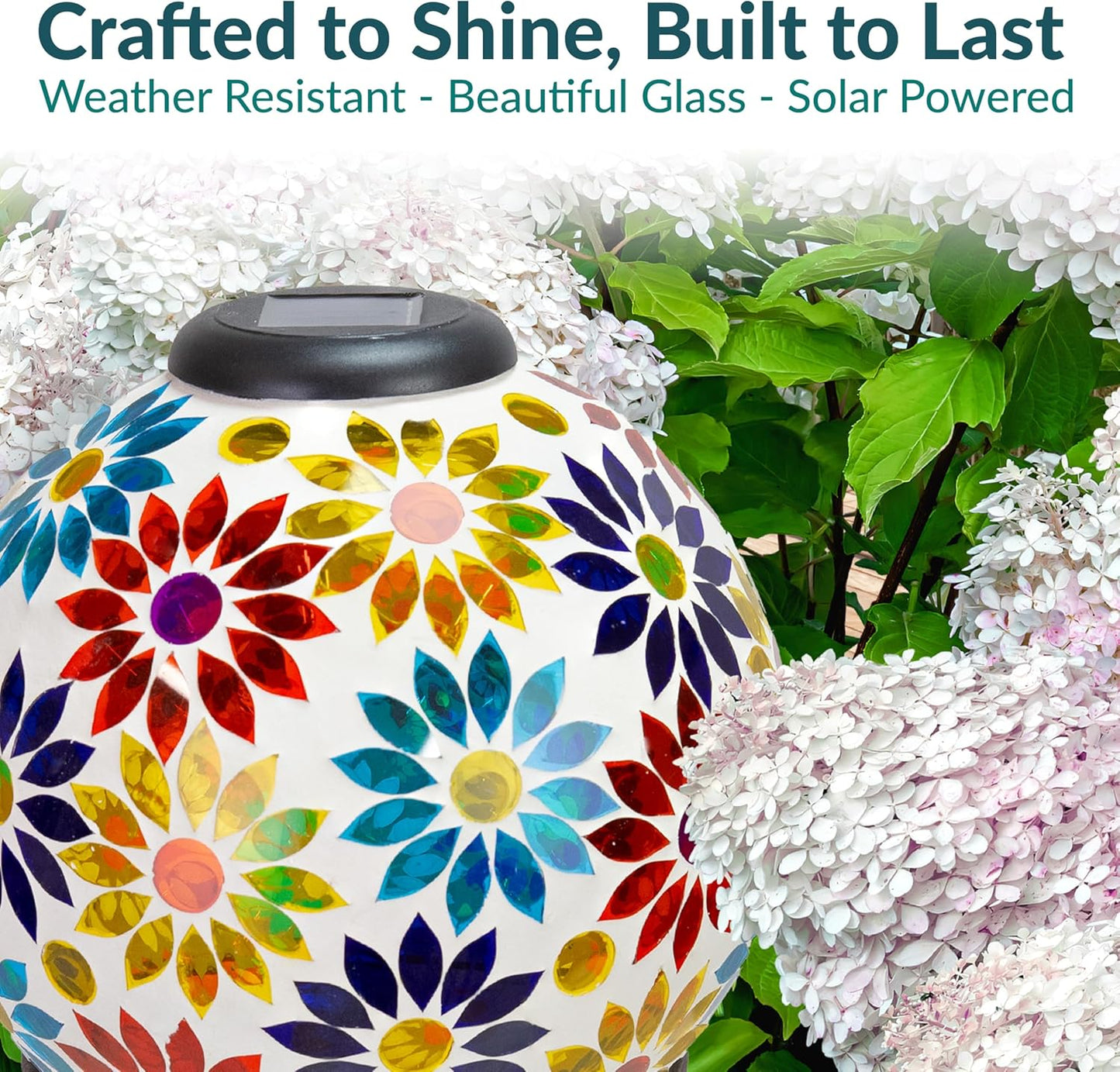 Sunnydaze 10 inch Solar Gazing Ball for Garden - Glass Outdoor Gazing Globe - Midsummer Dahlias