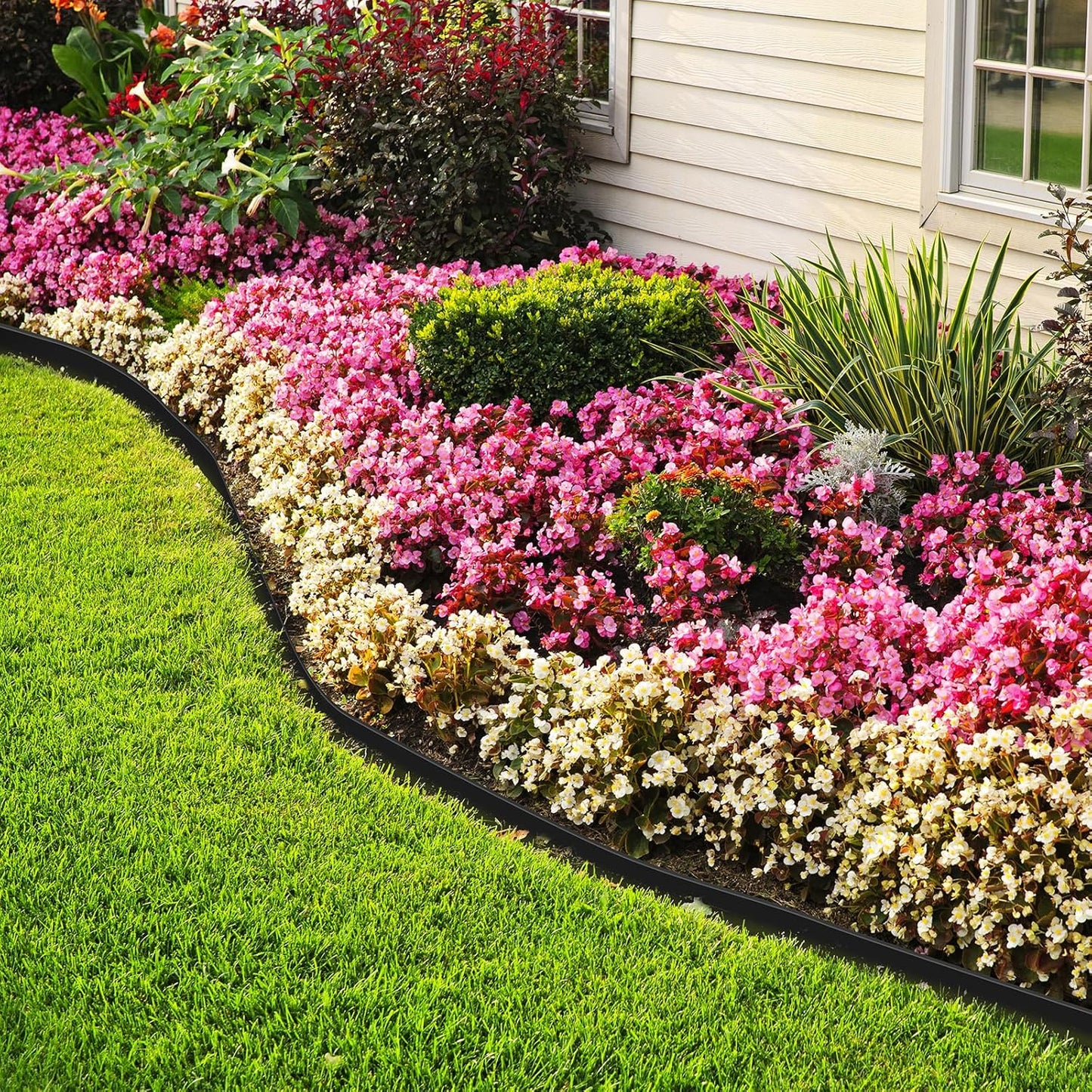 LINSHRY 66FT Landscape Edging, 2 Inch Tall No Dig Garden Border Edging with 60pcs Spikes, Plastic Paver Edging Lawn Edging for Landscaping, Flower Bed, Grass, Yard