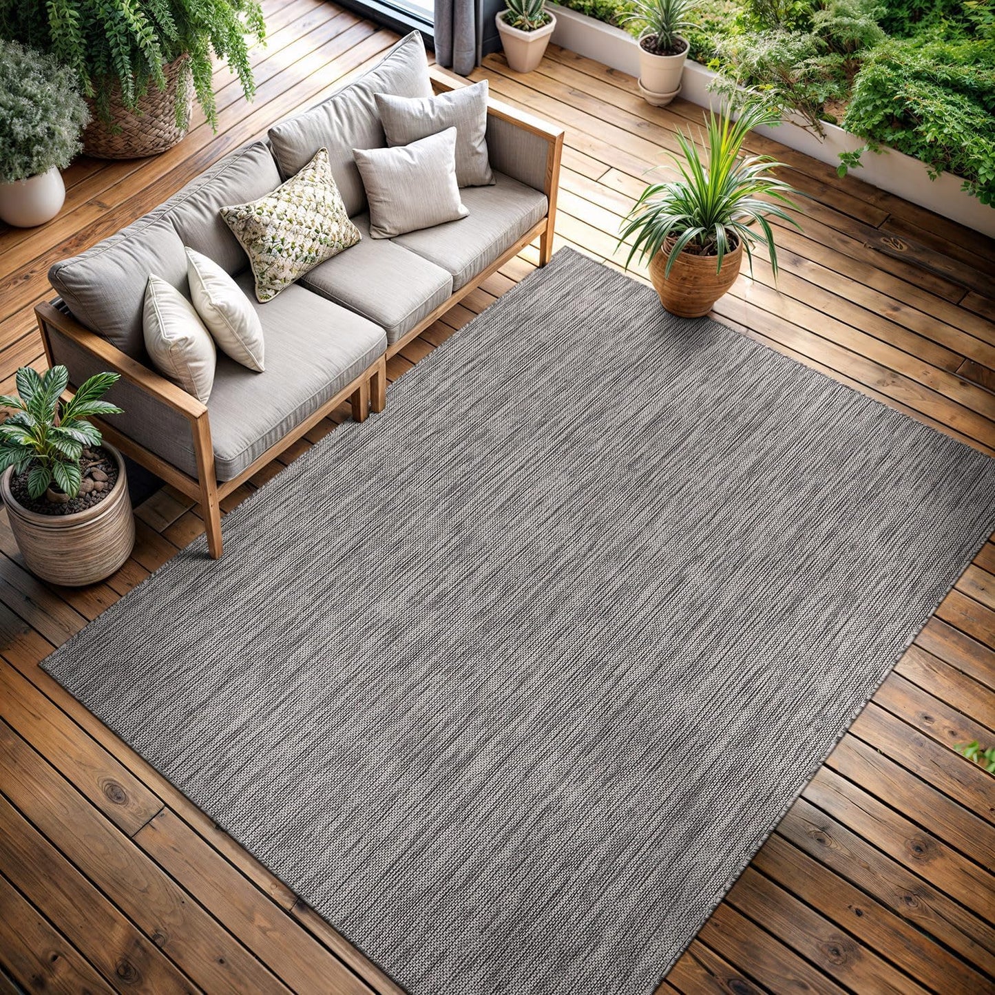 CAMILSON Outdoor Rug 8x10 Modern Area Rugs for Indoor and Outdoor Patios and Porches - Waterproof, Washable, Non-Shedding, Easy-to-Clean Outside Carpet (8 x 10, Solid - Silver Gray)
