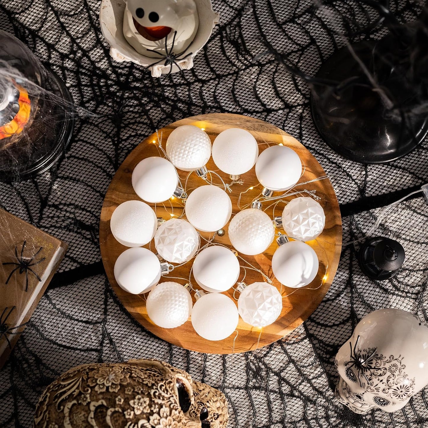 Valery Madelyn Christmas Tree Decorations Ornament Set for Fall Halloween, 50ct 2.36 Inches White Shatterproof Christmas Ball Ornaments Hanging Xmas Holiday Party Decor