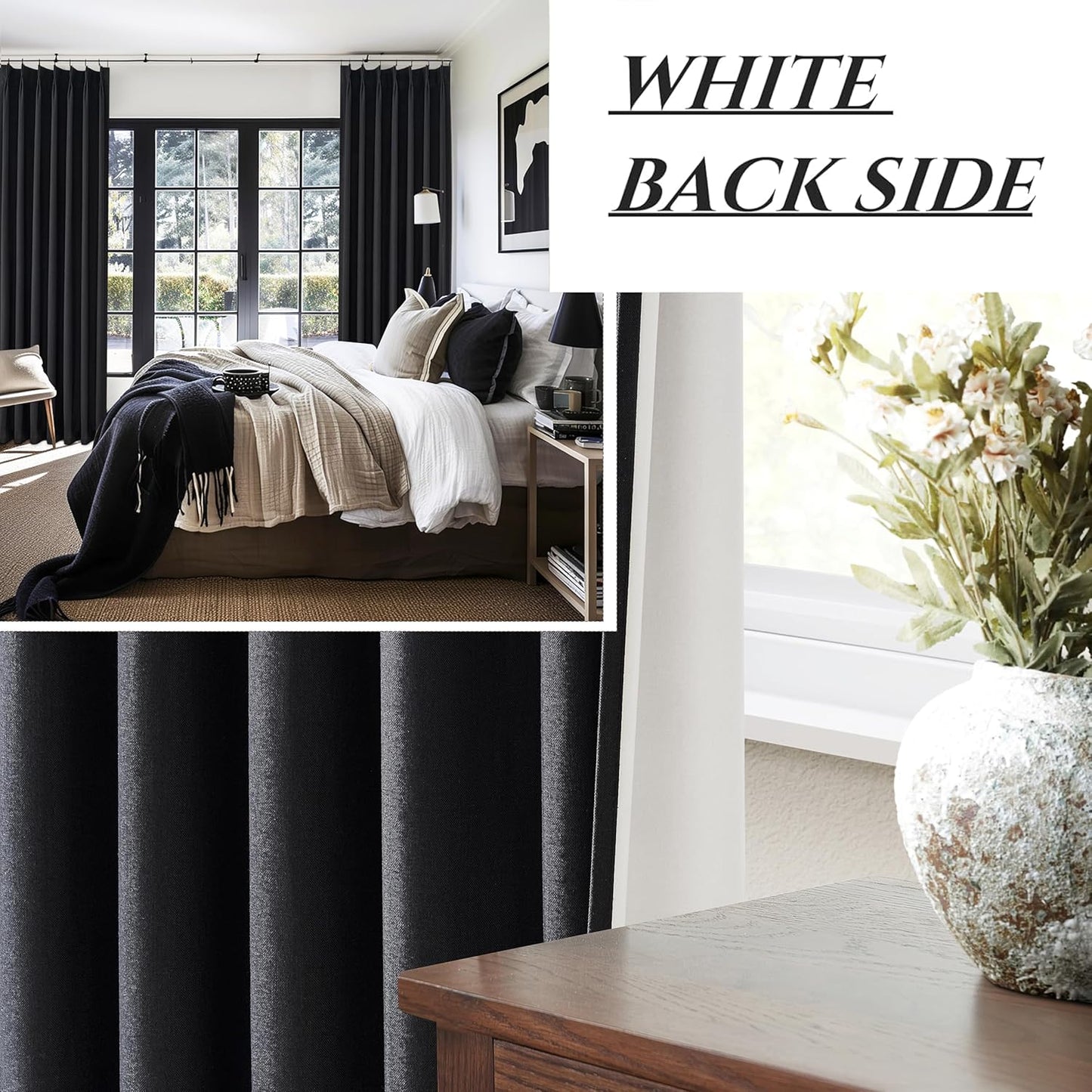 Long Black Blackout Boho Curtains, Linen Darkening Curtains for Bedroom/Nursery 102 Inches Long 2 Panels Pinch Pleated Drapes for 103 Inch Large Window Aesthetic Thermal Insulated 40x102 Inch