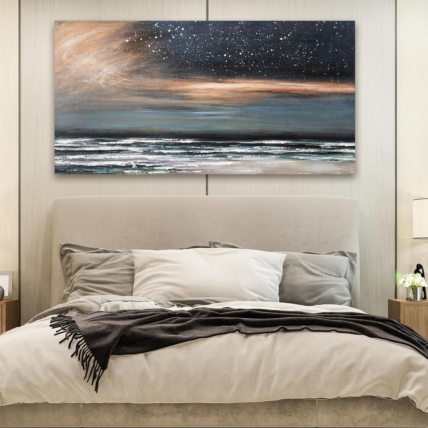 Canvas Wall Art for Living Room Artwork for Walls Canvas Modern Art Wall Decor Nature Starry Wall Art Decor Coastal Beach Wall Art Paintings Prints Art Work for Home Office Kitchen Wall Decor 24"X48"