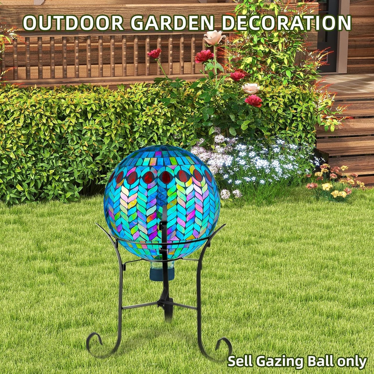 VOREEN Mosaic Glass Gazing Ball Outdoor Gazing Globe, Reflective Ball Yard Decoration for Homes, Patio, Lawn and Gardens, Gift for Mom Wife Friend, 10-Inch, Blue